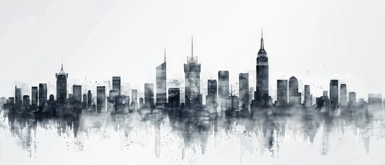 Fototapeta premium A city skyline with a large building in the middle