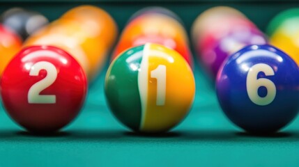Close-up of Billiard Balls on a Green Felt Table