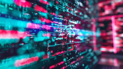 Obraz premium Abstract Digital Technology Background: Data Flow and Code