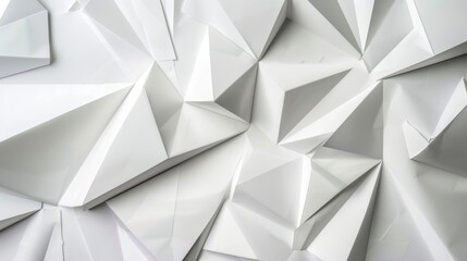 Abstract, polygonal triangle paper, white background, light and shadow.