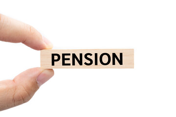Text PENSION on wooden block with Clipping path isolate on white background. Financial and business concept. retirement saving concept.