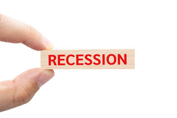 Text RECESSION on wooden block. Financial and business concept. isolated on white background and clipping path. Global economic crisis. Recession business and stock crisis concept.