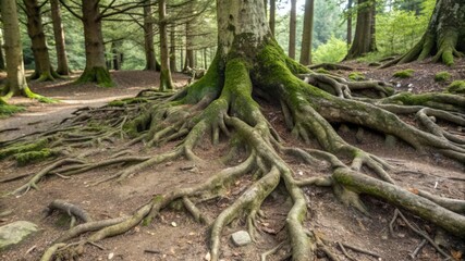 Obraz premium Expansive Network of Tree Roots in a Forest