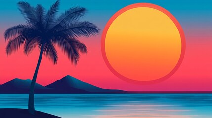 Fototapeta premium Tropical beach scene with palm trees and sunset