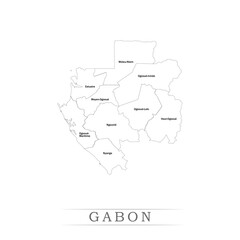 Administrative regions of GABON. Province, state, division name with white map with black outline. Vector illustration	