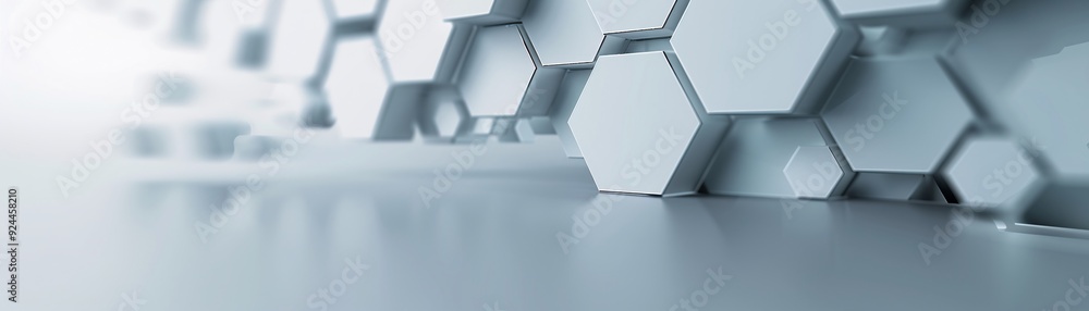 Poster a dynamic 3d hexagon background with a gradient effect, transitioning from dark to light, and a clea