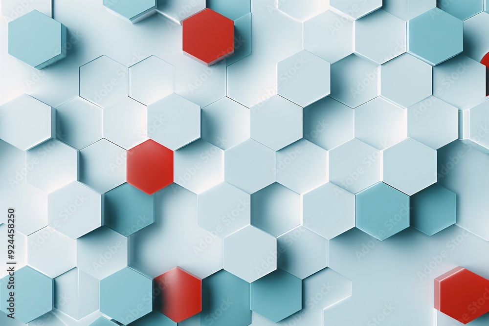 Poster a modern 3d hexagon pattern with subtle shadows and highlights, creating depth and a designated copy