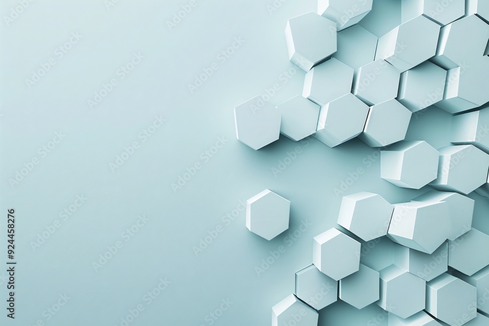Poster a modern 3d hexagon pattern with subtle shadows and highlights, creating depth and a designated copy