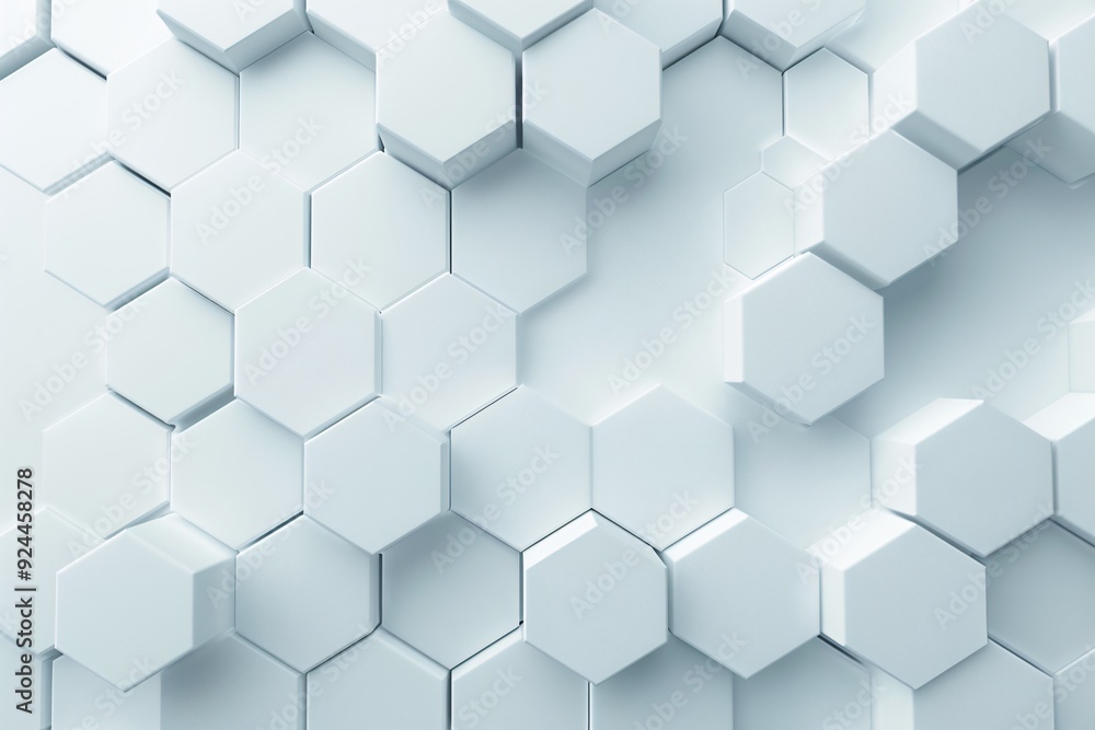 Poster a modern 3d hexagon pattern with subtle shadows and highlights, creating depth and a designated copy