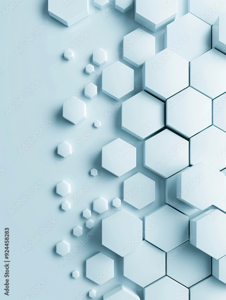 Aufkleber a geometric 3d hexagon design with a blend of cool tones, providing a clean copyspace area in the mi