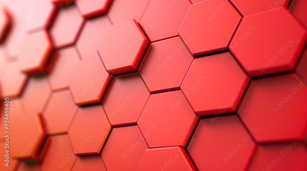 Poster a vibrant 3d background featuring hexagons in various shades of red and orange, with ample copyspace