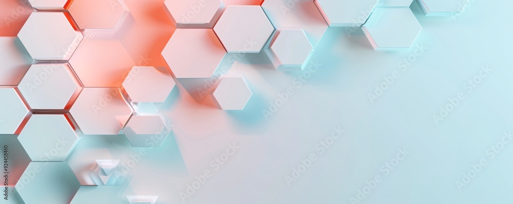 Poster a minimalistic 3d hexagon background with a soft gradient and a central copyspace area for text or d