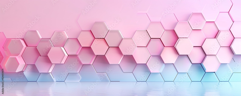 Poster a minimalistic 3d hexagon background with a soft gradient and a central copyspace area for text or d