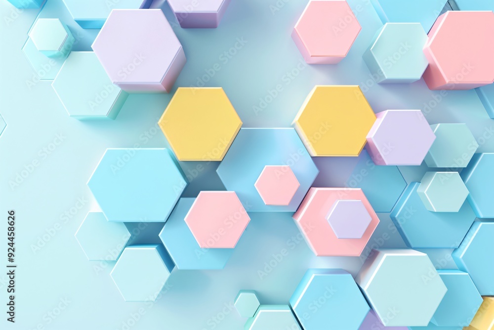 Poster a dynamic 3d hexagon pattern with vibrant colors, offering a clean copyspace area in the middle for 