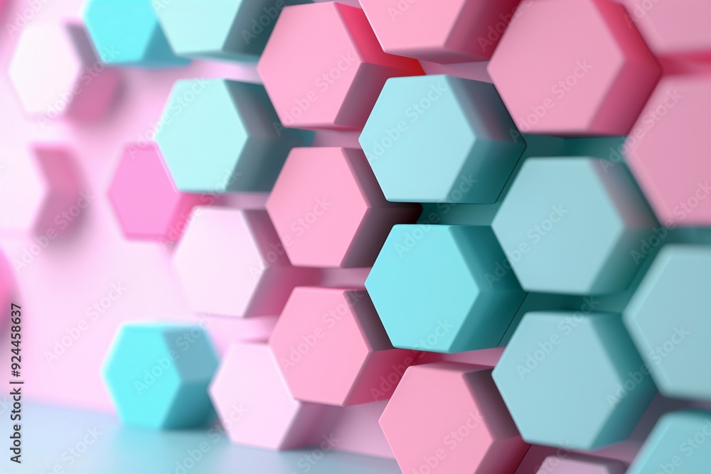 Poster a dynamic 3d hexagon pattern with vibrant colors, offering a clean copyspace area in the middle for 