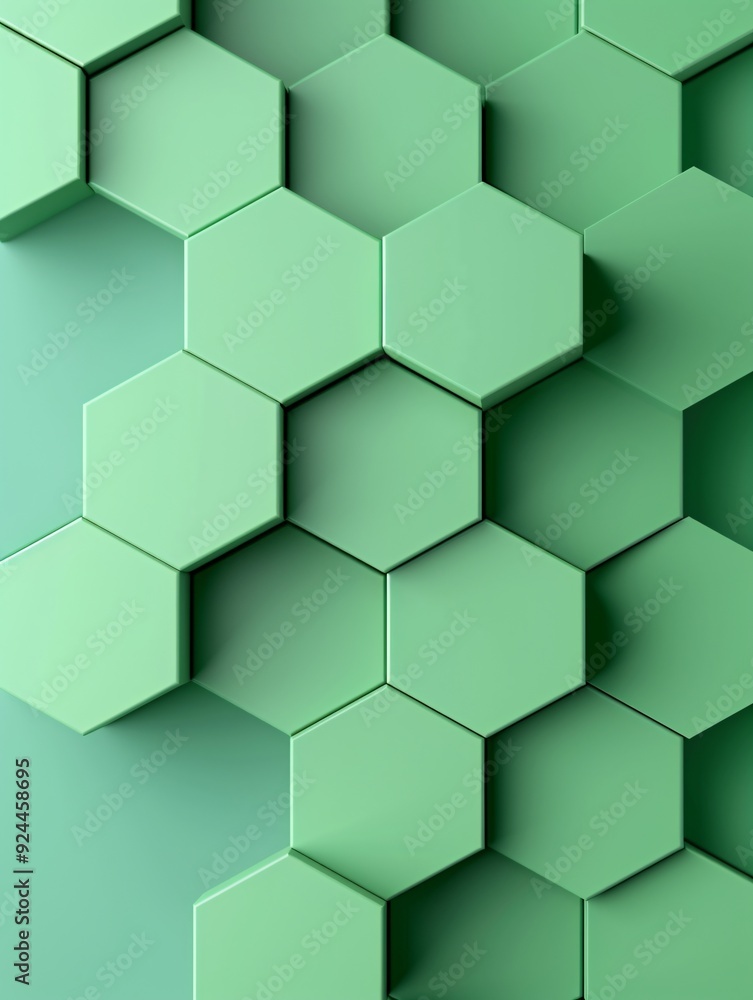 Poster a geometric 3d background with hexagons in various shades of green, providing a clean copyspace area