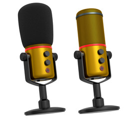 Microphones designed for recording, streaming, and achieving podcasting success isolated on white...