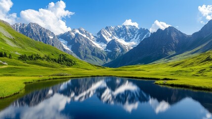 Nature-inspired landscape with mountains and lakes