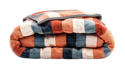 Folded colorful quilt with a checkered pattern. Perfect for cozy comfort and adding a vibrant touch to any room or bed. © reels