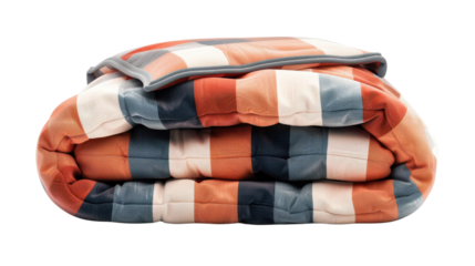 Folded colorful quilt with a checkered pattern. Perfect for cozy comfort and adding a vibrant touch to any room or bed.