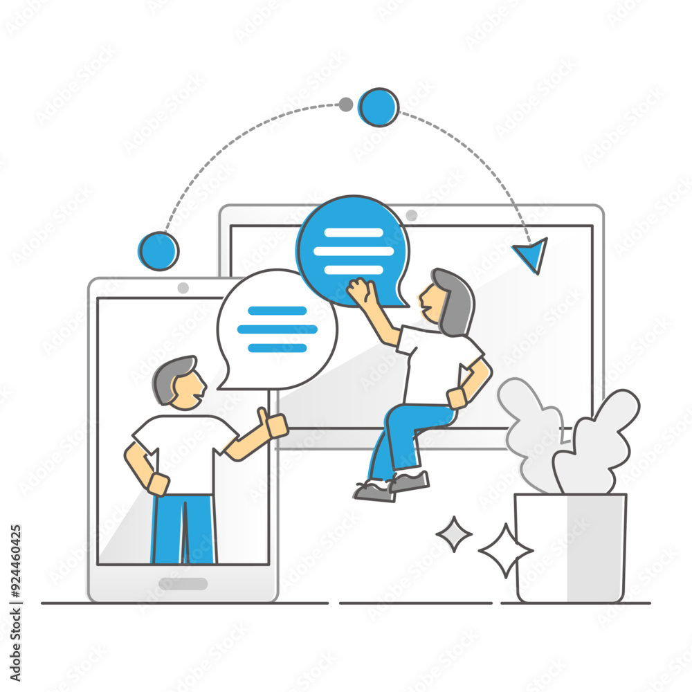 Poster virtual communication with distance online talking monocolor outline concept, transparent background