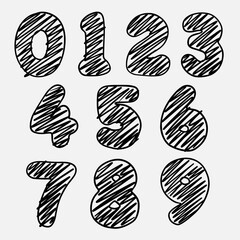 Trendy abc, numbers, 0-9, handwritten like a child. Vector lettering illustration for graphic tee shirt. Print to party, sticker, banner, badge, design, flyer, web, advertising