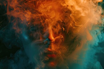 Fototapeta premium Close-up of a person's face surrounded by thick smoke