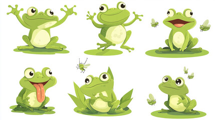 Cute frog characters set.