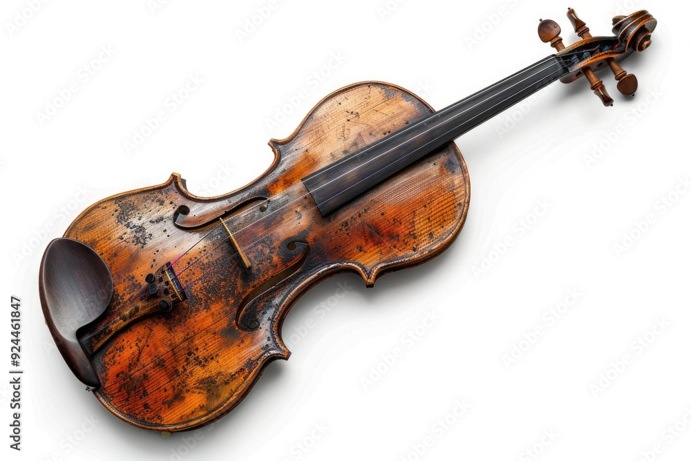 Poster A detailed view of a violin placed on a clean and pure white surface