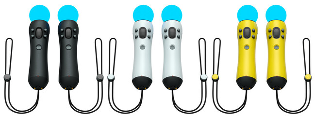 Obraz premium Virtual reality controllers for online and cloud gaming isolated on white background with clipping path. 3D rendering of device for augmented reality or VR