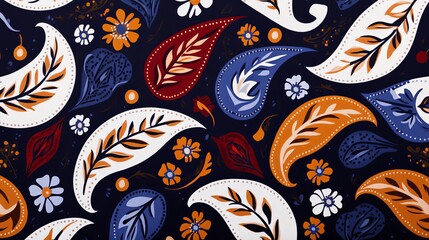 Naklejka premium Jewel-toned paisley pattern, showcasing bold sapphire, emerald, and ruby colors with intricate detailing, evoking a sense of opulence
