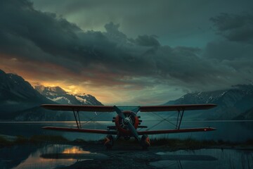 A small plane sitting on the surface of a calm body of water, ready for takeoff