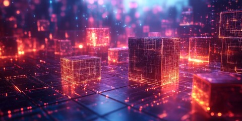 Obraz premium Digital Network Cubes in a Vibrant Abstract Composition