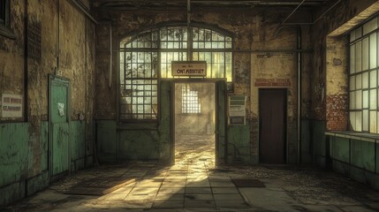 A oncebustling factory now silent and empty, with Out of Business signs at the entrance