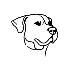 Cute Dog Head Vector Sketch Line Drawing. Head of Dog Black Lines Drawing on White Background. Cute Pet Simple Silhouette Minimalist Illustration