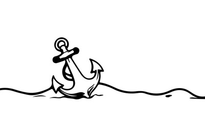 Sketch Line Drawing Silhouette of Sea Anchor. Vector Linear Drawing of Anchor Black Sketch Silhouette Isolated on White background. © Наталья Дьячкова