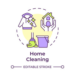 Home cleaning multi color concept icon. Residential cleanliness, hygiene maintaining. Round shape line illustration. Abstract idea. Graphic design. Easy to use in infographic, presentation