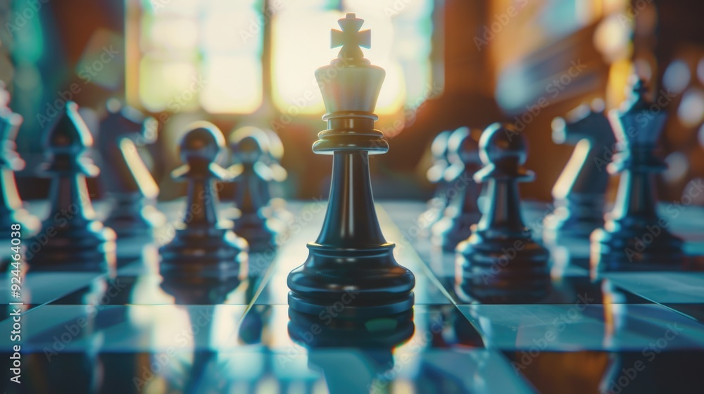 Poster a chessboard with pieces set up for play