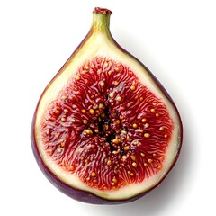 Halved Red Fig Fruit Showing Seeds on White Background