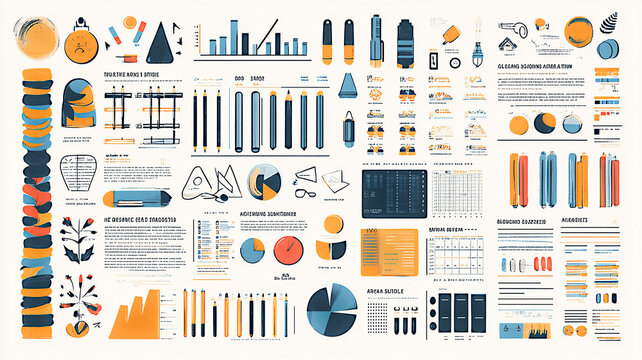 Flat vector infographics set with sections for class schedules, homework tips, and academic achievements, designed for back-to-school campaigns, high resolution.