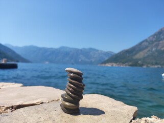 Beautiful stacked stones by the sea.