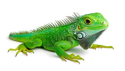 Obraz premium Vibrant Green Iguana Reptile in Tropical Forest Environment