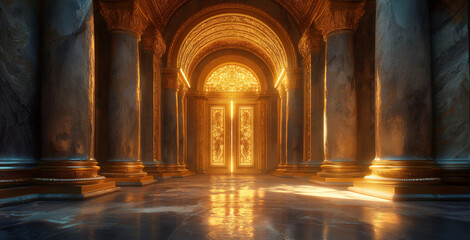 Obraz premium Golden Gate. Empire style. Golden interior with columns. Palace.