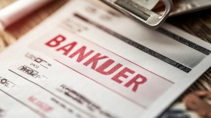 A closeup of a credit report showing a score of 0, with the word Bankrupt stamped across it