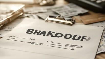 A credit report with a score of 0, the word Bankrupt stamped across it