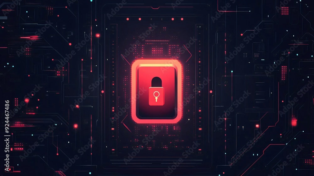 Aufkleber futuristic digital lock symbol on a dark circuit board background, representing cybersecurity and da
