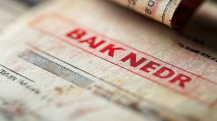 A closeup of a credit report with a score of 0, and the word Bankrupt stamped in red across the top