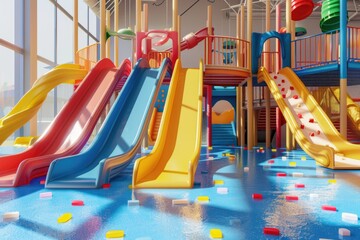 A fun-filled play area with vibrant slides for kids to enjoy