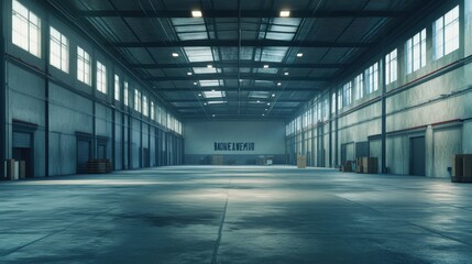 Obraz premium A large, empty warehouse, with Bankrupt spraypainted on the walls