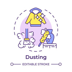 Dusting multi color concept icon. Cleaning method, clothing. Housekeeping service. Round shape line illustration. Abstract idea. Graphic design. Easy to use in infographic, presentation